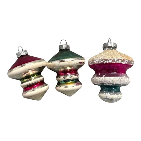 Vintage Shiny Brite Striped Mercury UFO Lantern Tornado Atom Atomic Ornament Lot - Picture 1 of 13